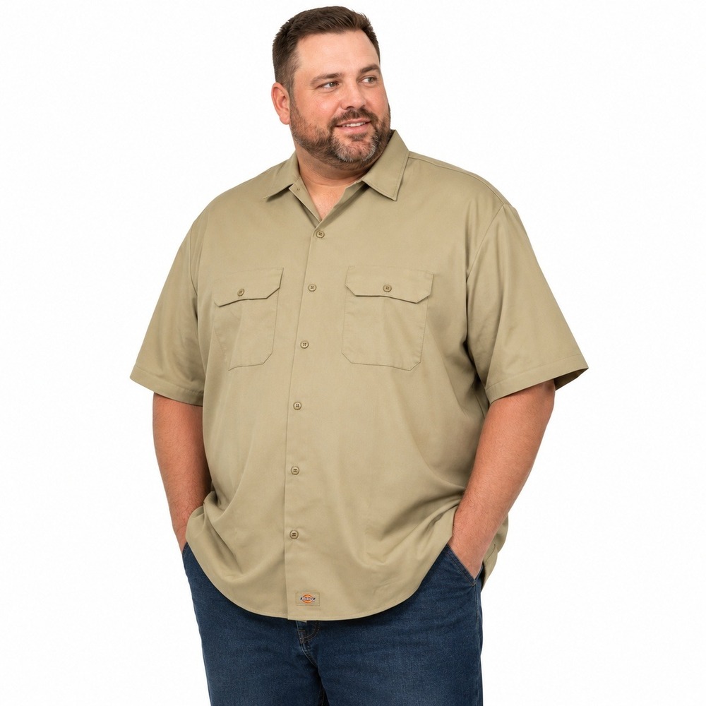 Dickies D1574KHK Short Sleeve Work Shirt Khaki 2XL NWT Uniform